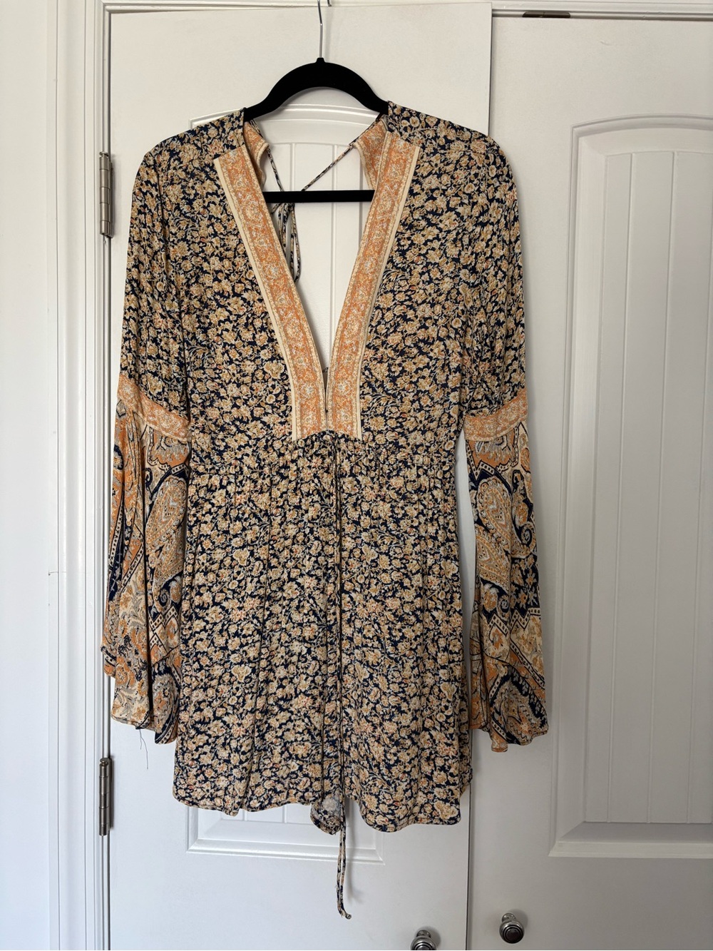 Free People Navy and Mustard Floral Boho Romper